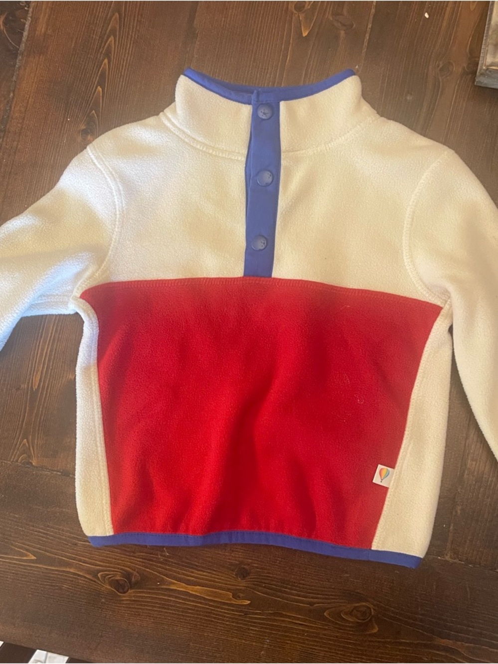 Kids Colorblock Fleece Pullover Jacket - White, Red & Blue